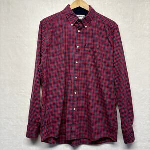 Barbour Tartan Red Plaid Tailored Fit Long Sleeve Button Up Shirt Mens Size XL